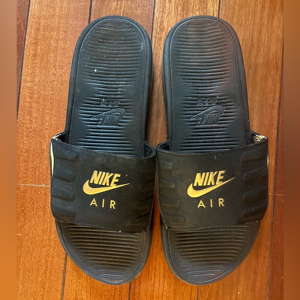 Nike Black and Gold Air Slides